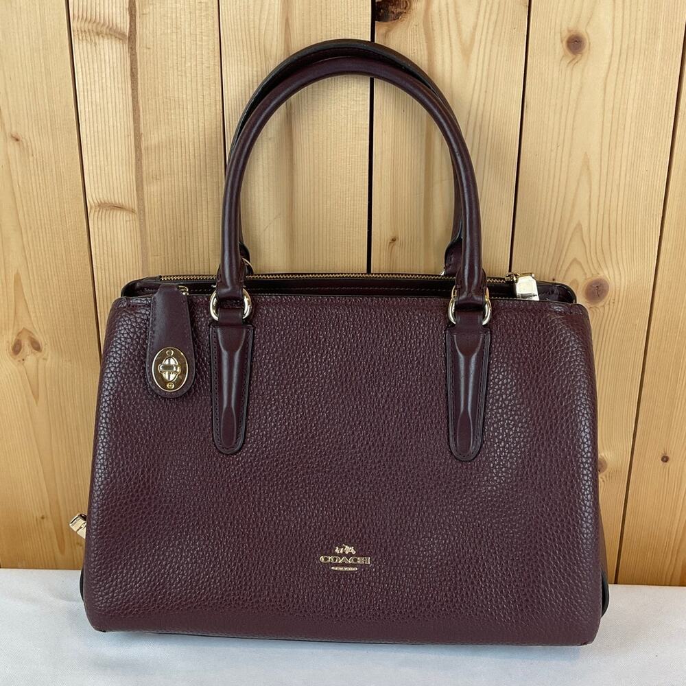 Coach Burgundy Leather Top-Handle Shoulder Bag with Gold Hardware